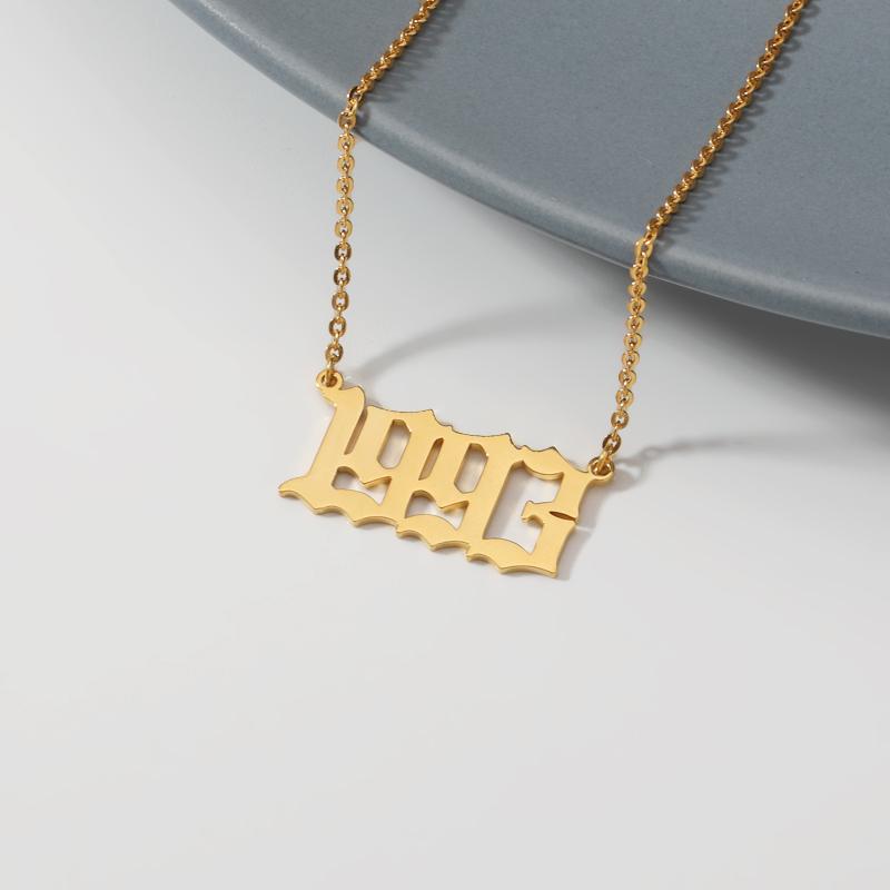 

Personalized Birth Year 2000 1990 1996 1997 Necklace Old English Date Number Necklace Stainless Steel Chain Choker Body Jewelry