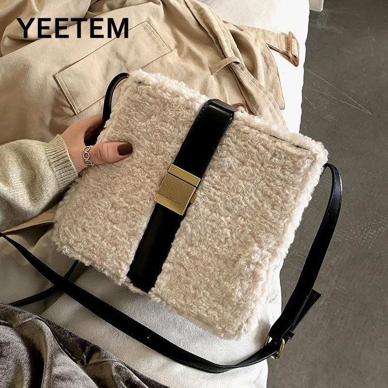 

Autumn Winter Lamb Plush Women's Bag Luxury Design Versatile Fashion One-shoulder Messenger Bag Fashionable Purses Hand Bags, Black