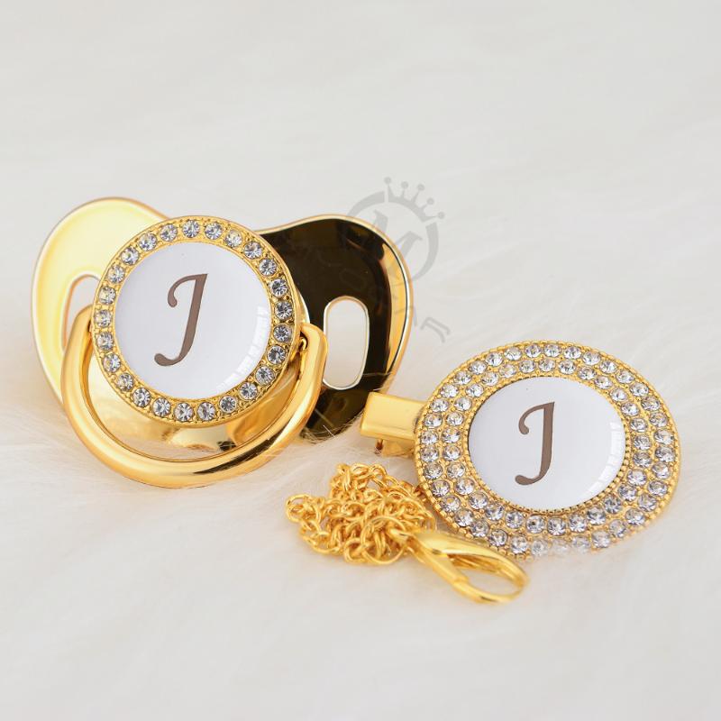 

MIYOCAR beautiful bling pacifier and pacifier clip set name Initials letter J unique BPA free dummy bling unique design LJ-W