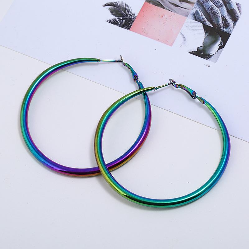 

Hyperbole Big Size Round Circle Ear Hoop Earrings for women Dazzle Color Swirl Circle Loop Earrings Punk Fashion Jewelry