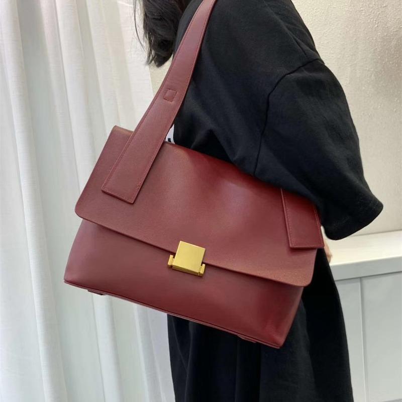 

Female bag 2021 new leather ladies handbag shoulder bag messenger retro cowhide underarm large capacity purses, Caramel colour