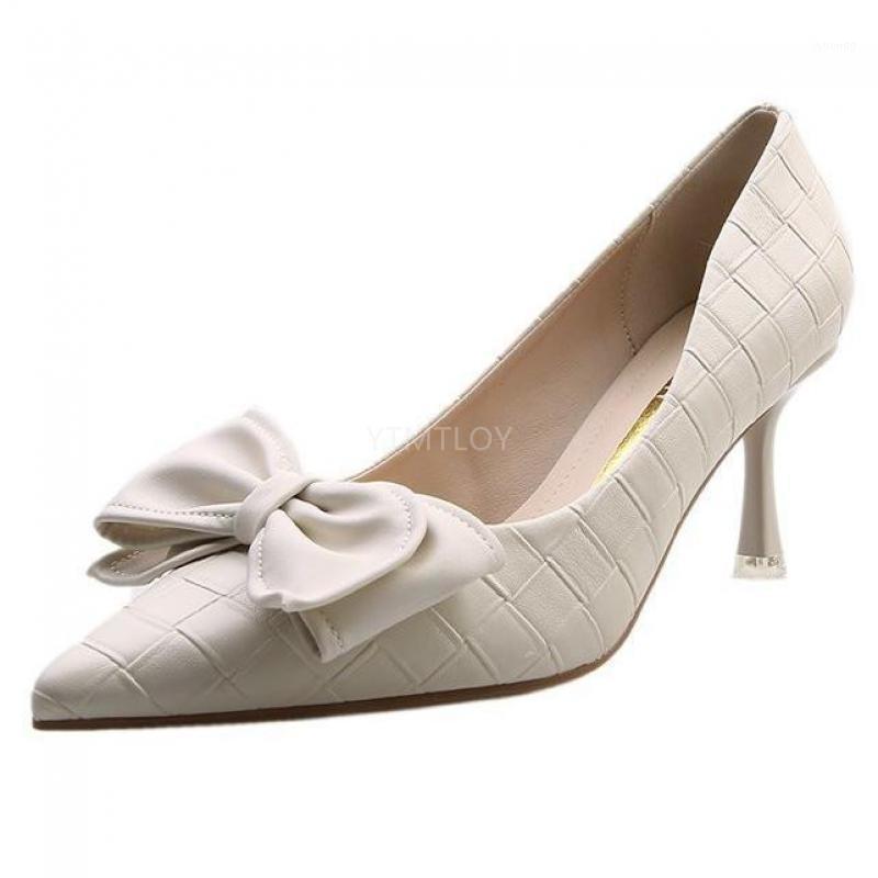

2021 Spring Women Fashion Pumps Designer Butterfly Knot High Heels Ladies Soft Pointed Toe Pu Leather Zapatilla Mujer1, Beige
