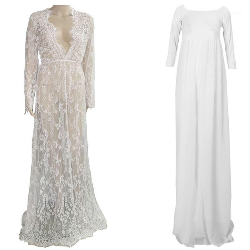 

1pcs Stretch Cotton Chiffon Parchwork Pregnant Dress,S & 1pcs V-Neck Lace Dresses Pregnancy Dress ,White M1