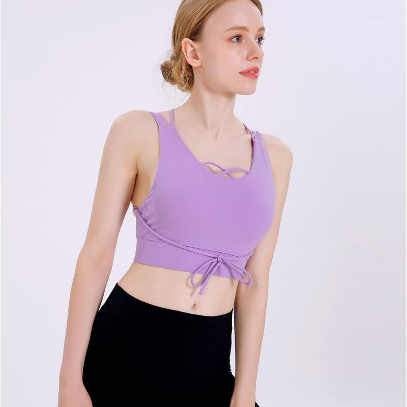 

Workout Women Sport Padded Bra Cross Back Sexy Crop Top Fitness Yoga Tie Top Gym Solid Push Up Running Wear1, Brown