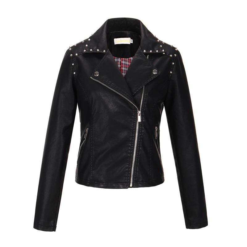 

AKSR 2020 Women Leather Jacket PU Leather Spring and Autumn Style Pure Color Slim Fashion Trend Hot Sale Size -2XL Temperament, Red