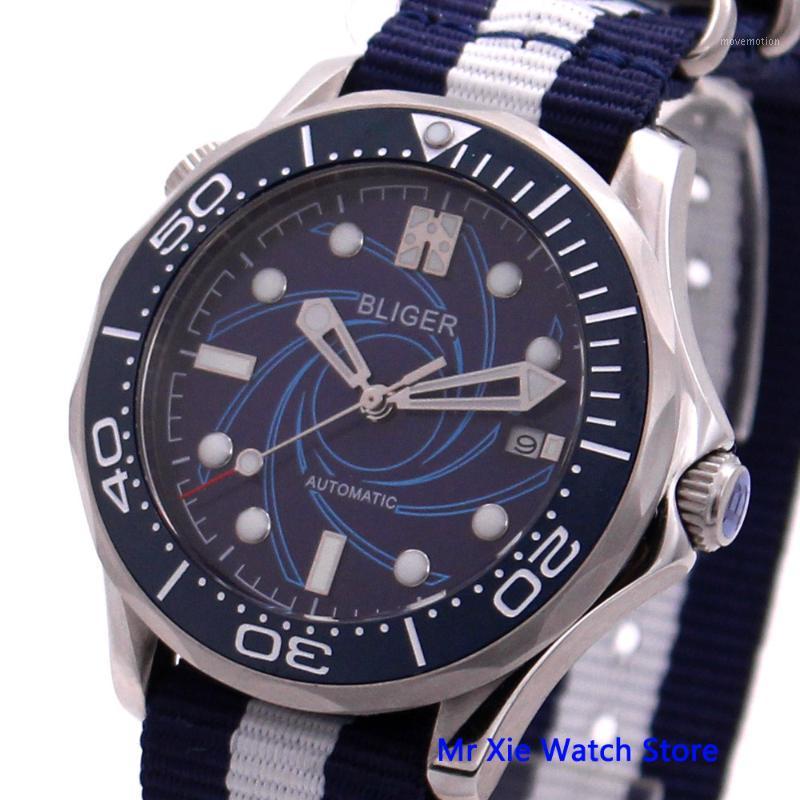 

Bliger 41mm Blue Dial Automatic Mechanical Mens Watch Nylon Strap Sapphire Crystal Luminous Waterproof Calendar Wristwatch Men1, No8