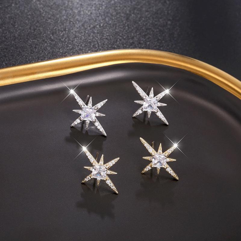 

Fashion Sparkles Star Earrings S925 Sterling Needles Micro Set Pearl Temperamentstud Earrings Women