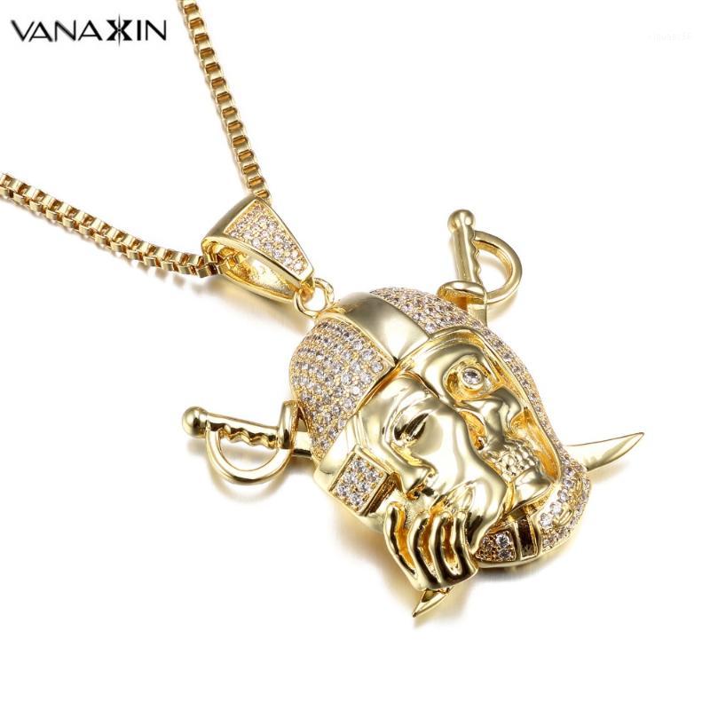 

VANAXIN Pendants&Necklaces For Men CZ Crystal Punk Hip Hop Jewelry CZ Gold Color Male Rock Strange Fashion 2018 Jewelry Male Box1