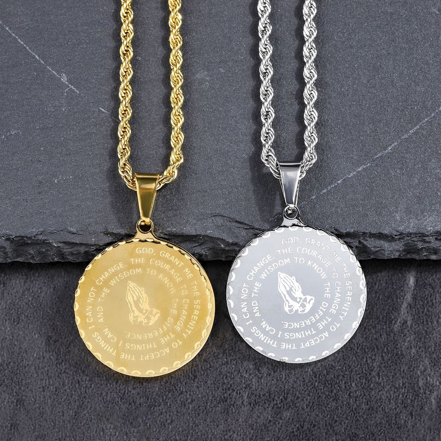

Gold Silver Mens Charm Fashion Bible Round Pendant Necklace Hip Hop Stainless Steel Jewelry Micro Rock Men Women Chain Necklaces For Gifts