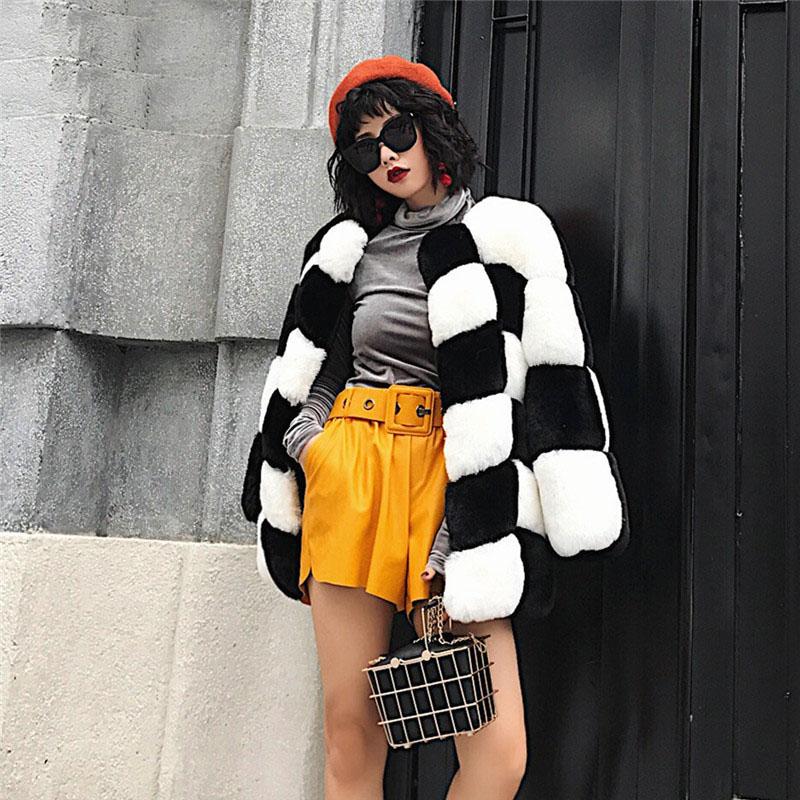 

Hot 2020 Winter White Pink Faux Fur Coats Women Fluffy Fake Fur Jacket Coat Thicken Warm Women Outerwear Overcoat, Black