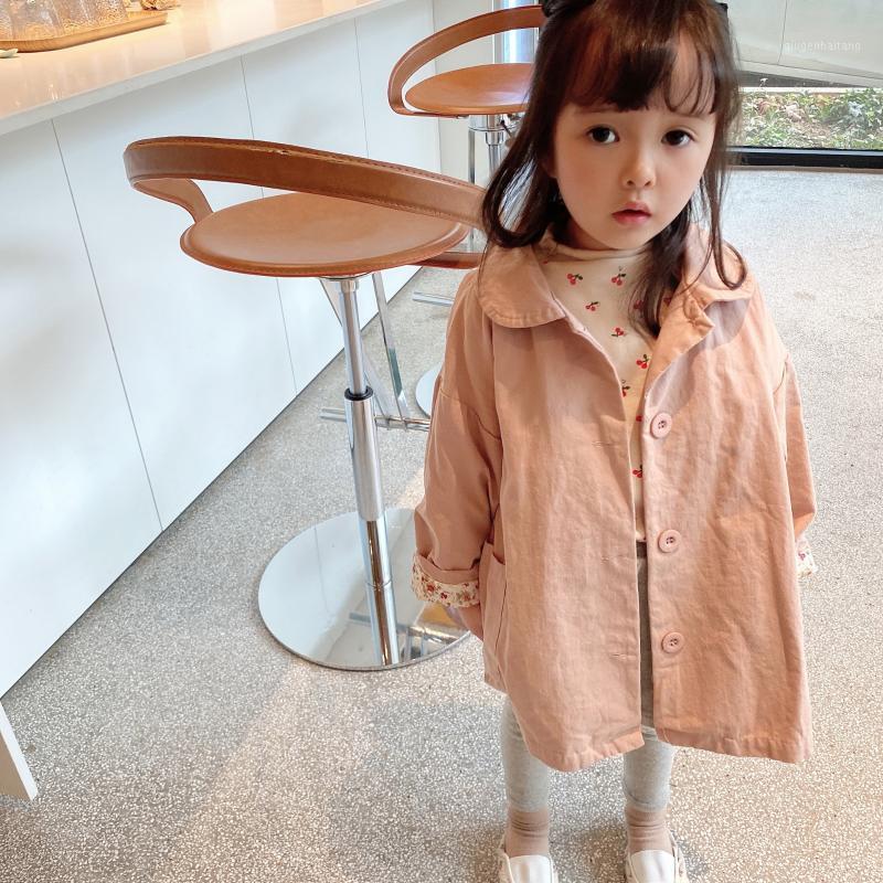 

Autumn baby girls solid color doll collar long jackets Korean style loose all-match trench coats1, Khaki
