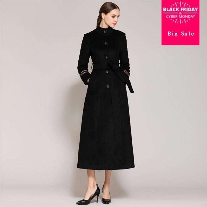 

Autumn and winter new women woolen coat black stand collar single-breasted jacket slim long thicken warm oversize overcoat L1424