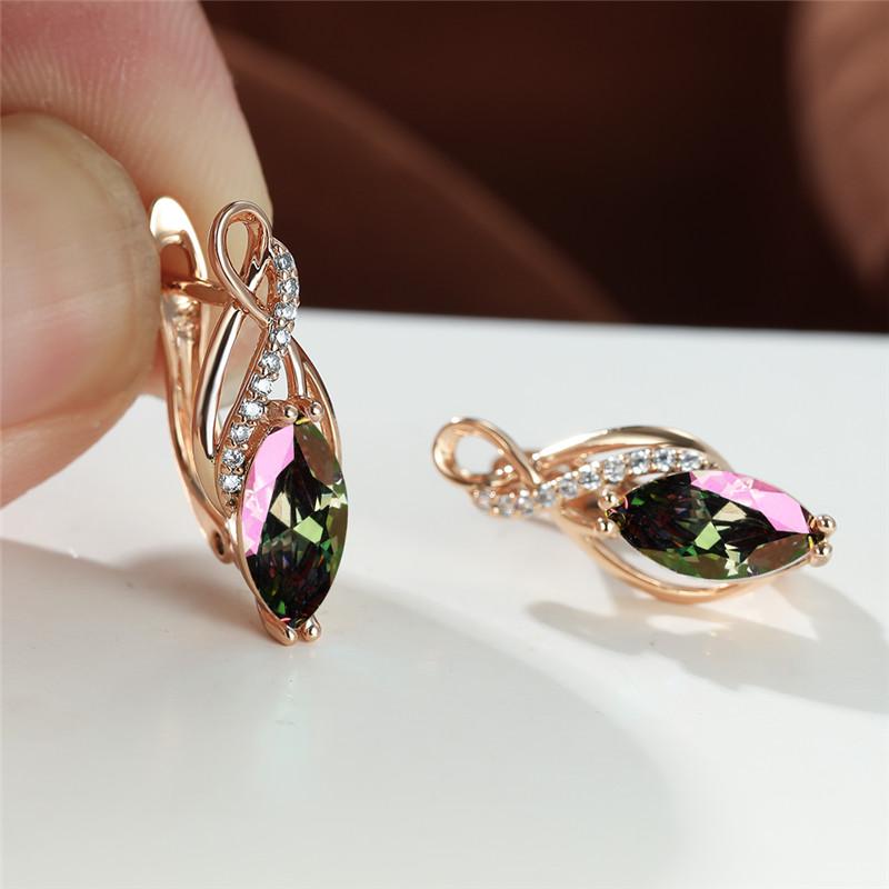 

Hoop & Huggie Marquise Stone Rainbow Crystal Earrings Multicolor Zircon Charm Rose Gold Color Wedding For Women Jewelry, Golden;silver