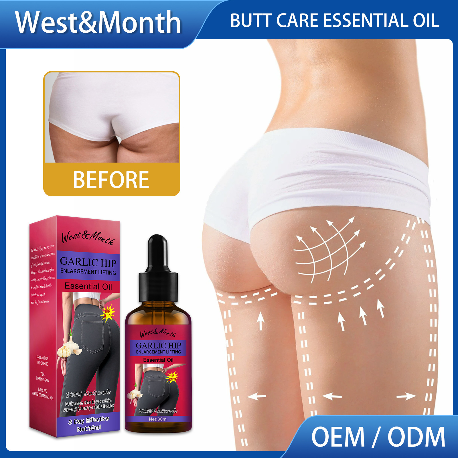 Free freight West&Month OEM ODM Hip Cares Supply Hip essential oil care massage highlights the curve-image-754651321