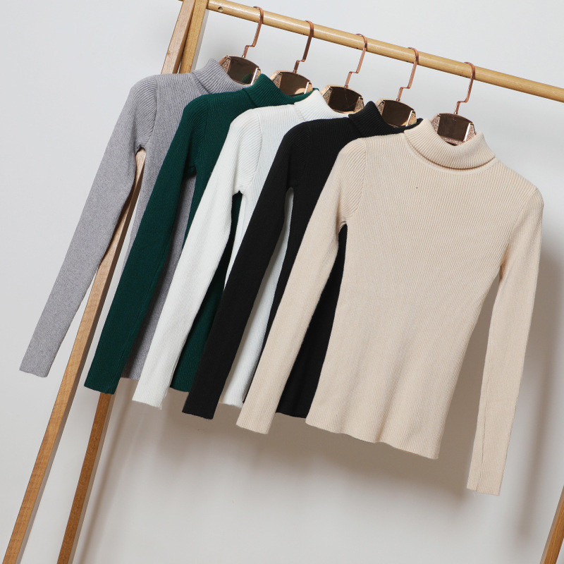 

2021 New High Quality Autumn Winter Warm Women Thick Turtleneck Pullover Sweater Fashion Rib Knitted Female Jumper Top 4aak, White