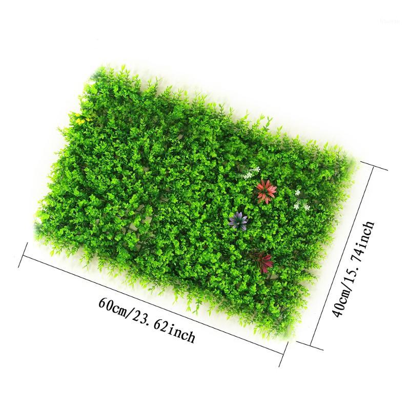 

40*60Cm Plant Wall Green Artificial Grass Turf Synthetic Grass For Garden Home For Country House Decoration Diy1, With flower