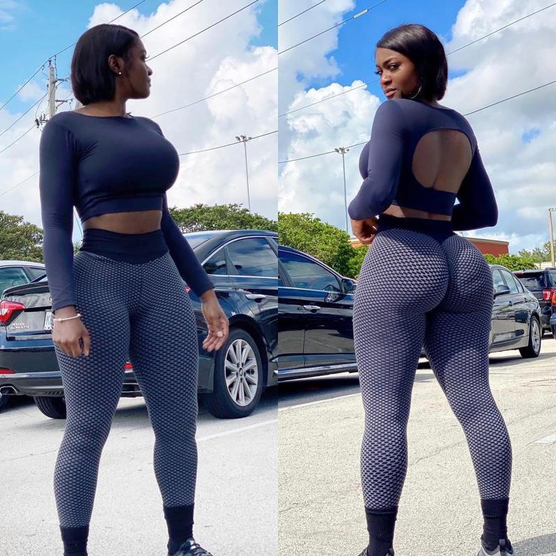 

2 Piece Set Women Fashion Solid Colors Long Sleeve Backless Crop Tops High Waist Sports Leggings Workout Athletic Yoga Set#g4, Blue