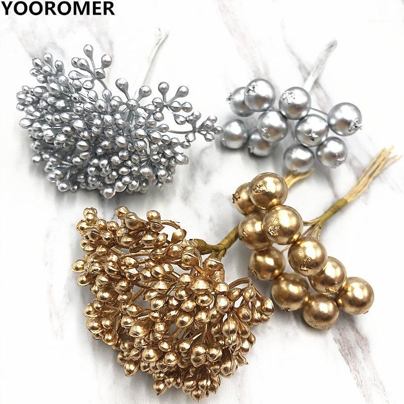 

YOOROMER artificial mini foam gold and silver bouquet of berry flowers DIY wedding wreath family Christmas decoration flowers1
