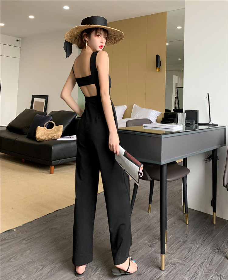 

2021 New Fashion Women Bodycon Hot Backless Summer Jumpsuit Sleeveless Playsuit Beach Straight Solid Party Club Holiday Romper J8ob, Black