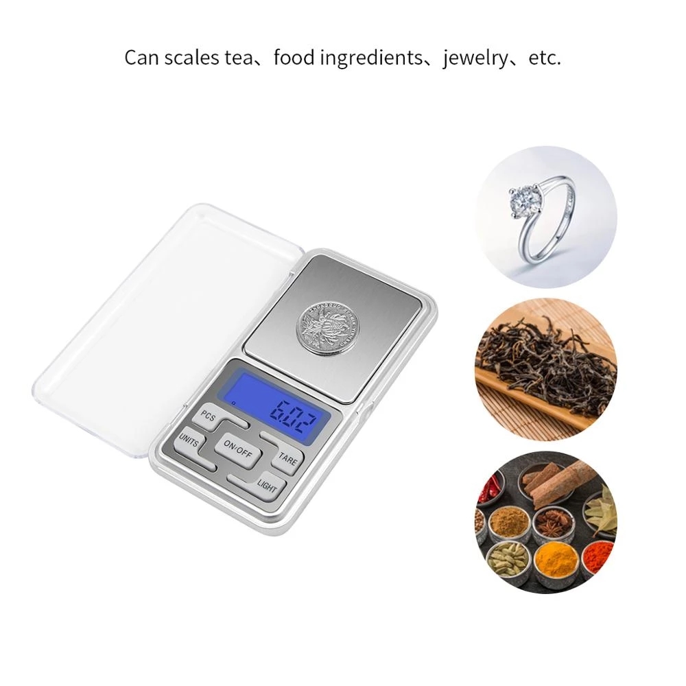 

Mini Digital Scale 100/200/300/500g 0.01/0.1g Kitchen Scales High Accuracy Backlight Electric Pocket For Jewelry Gram Weight