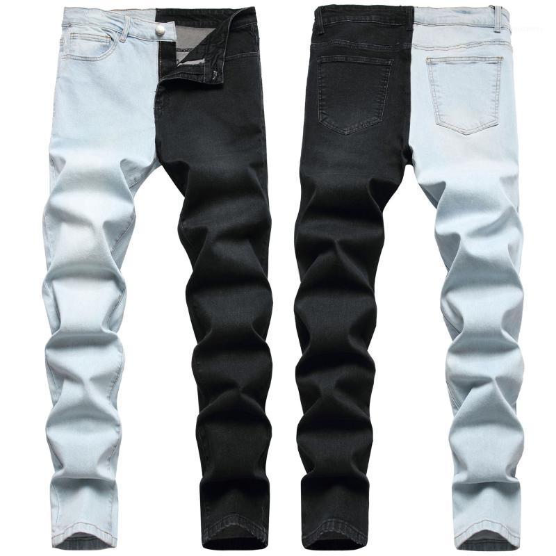 

Men's Jeans 2022 Fashion Stitching Two-Tone Elastic, Light blue black