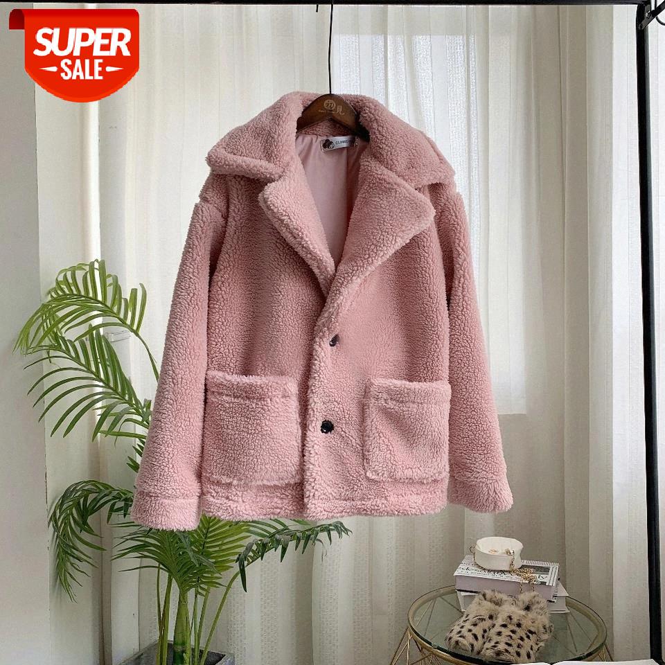 

Women Winter Plush Coat Soft Women Fur Jackets Turn Down Collar Warm Outwear Casual Femaleshort lamb wool faux fur coat #kV5S, Black;brown