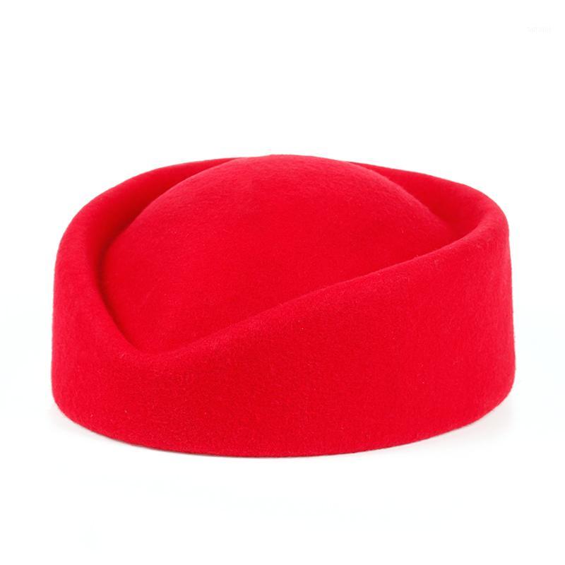 

Solid Color Red Rose Blue flight attendant Hat High Quality Wool 100% Women Beret Cap Hats New Style Top selling berets Caps1