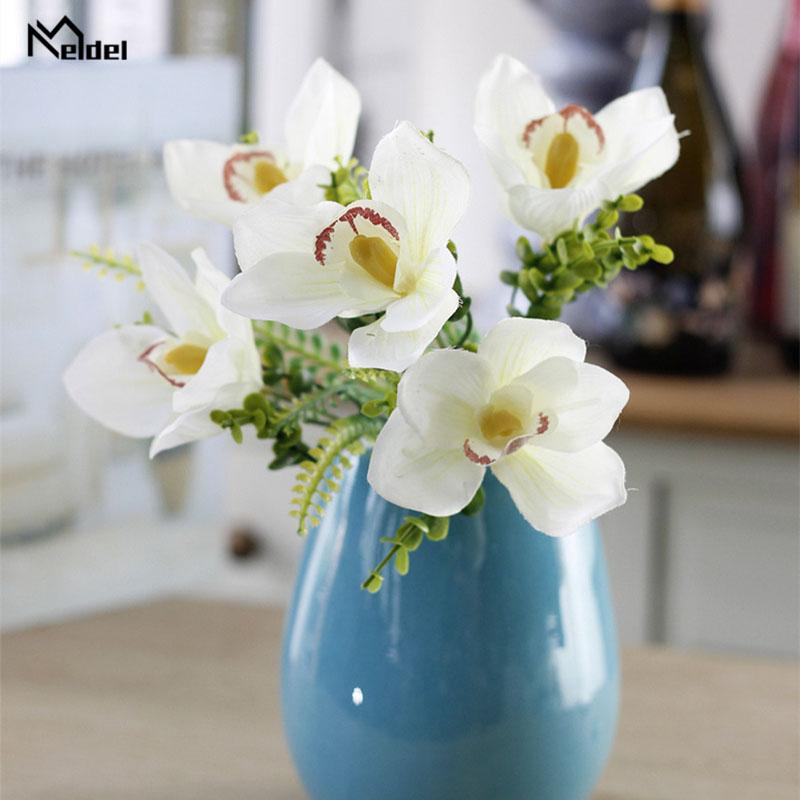 

Meldel 5 Heads Artificial Flowers Silk Orchid Flower Vase Table Arrangement Simulation Flower Home Wedding Decoration Fake Flore, Pink