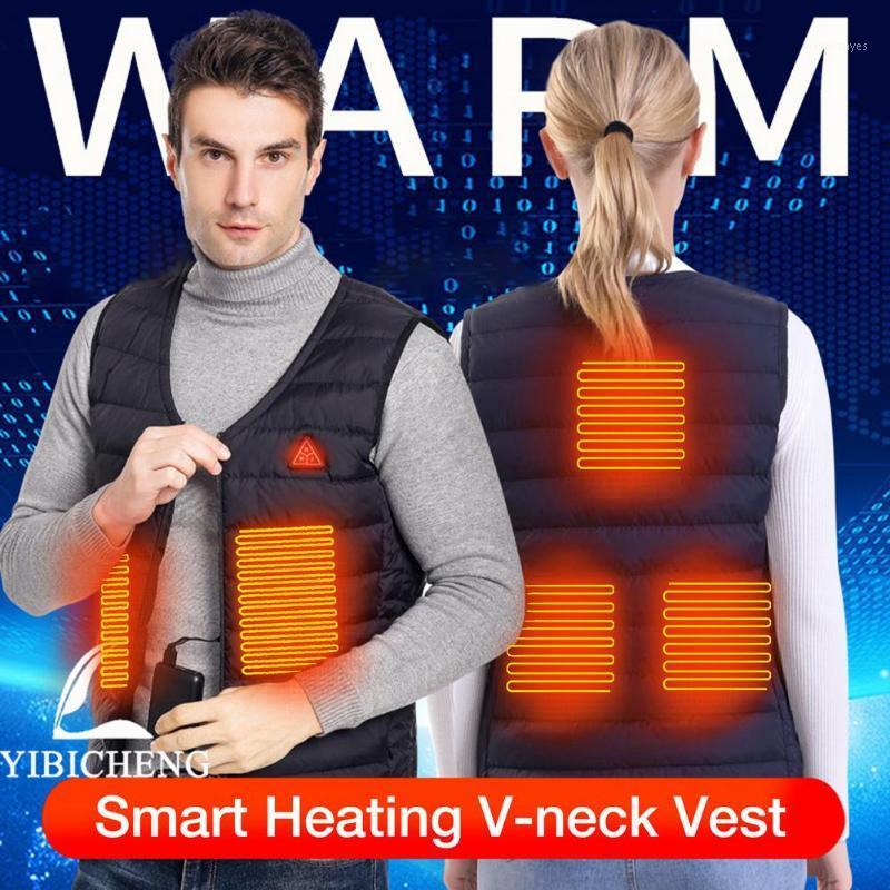 

Winter Warm Coat Men Women V Neck Warm Heating Cloth 5 Areas USB Electric Heated Jacket For Fishing Skiing Motorcycles Riding1, Xl