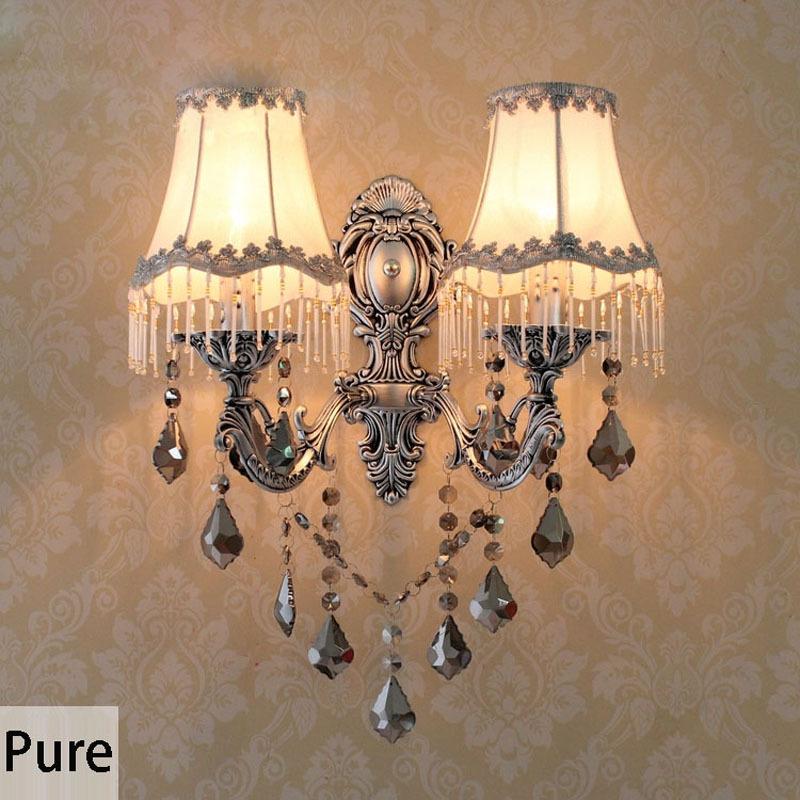 

European Vintage Alloy Crystal Fabric Corridor Wall Lights Bedroom Gallery Balcony Wall Lighting Fixtures with Fabric Lampshade