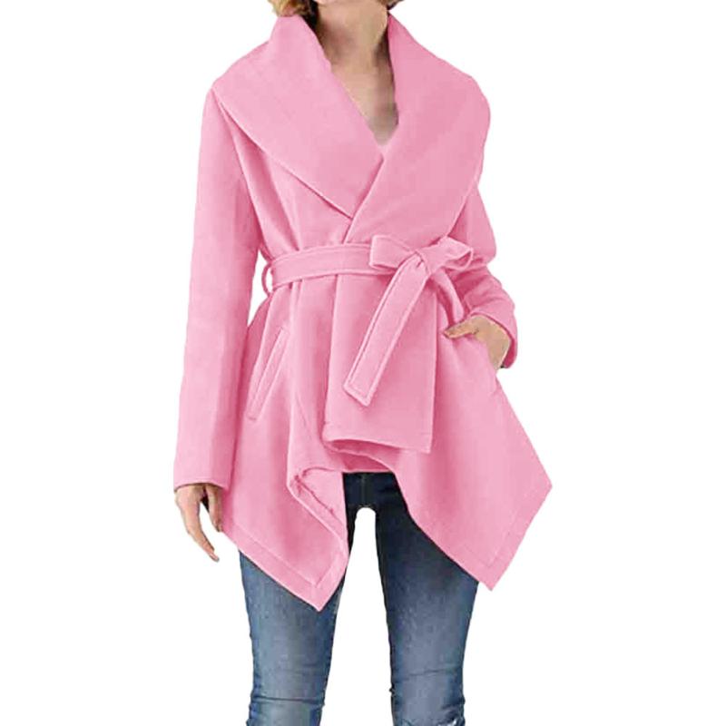 

Womens Winter Waist Lapel Solid Long Trench Office Coat Chic Epaulet Design Long Sleeve Overcoat Outwear, Pink