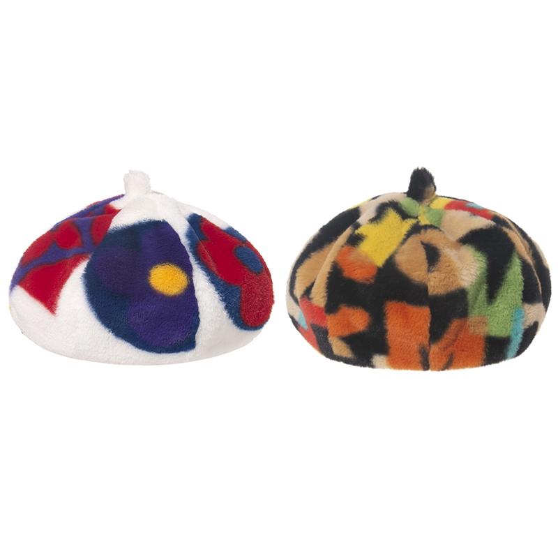 

Fashion Lady Faux Fur Rainbow Letter Pattern Berets Hats Caps Women Winter Gorros Mujer, As shown