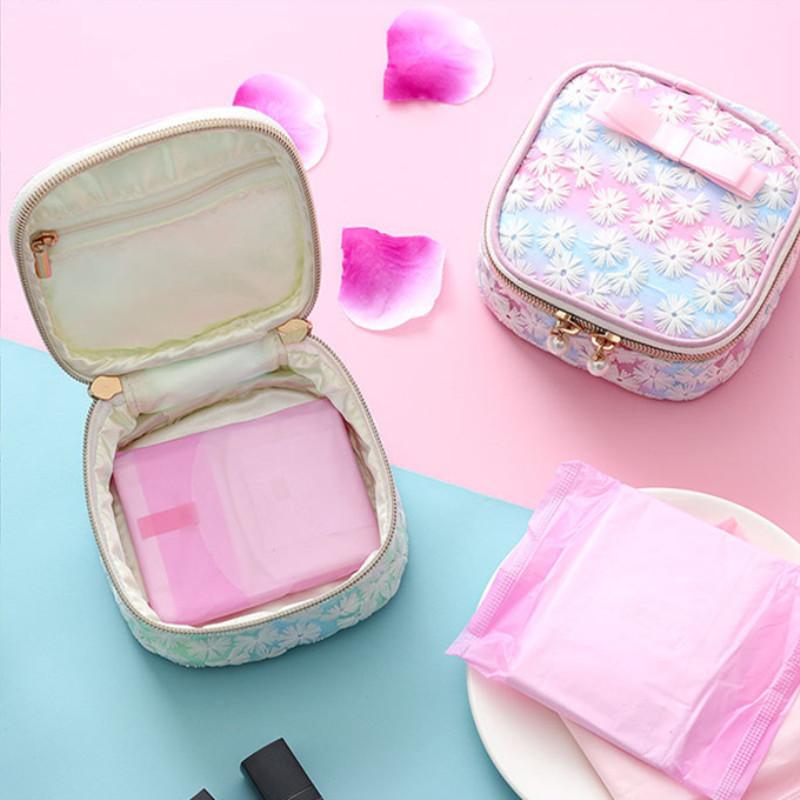 

Net Yarn Embroidery Girls Diaper Sanitary Napkin Storage Bag Sanitary Pads Bags Cosmetic Jewelry Organizer Makeup Pouch Case