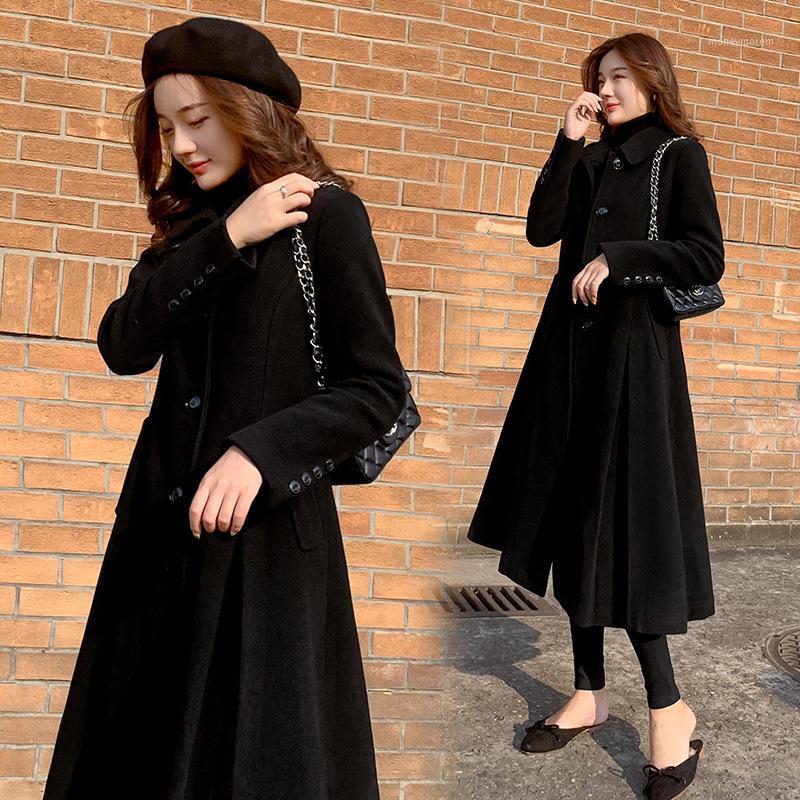 

Fat mm woolen coat women's 2020 winter wear new Korean version of slim knee long woolen coat 191031, Black classic black
