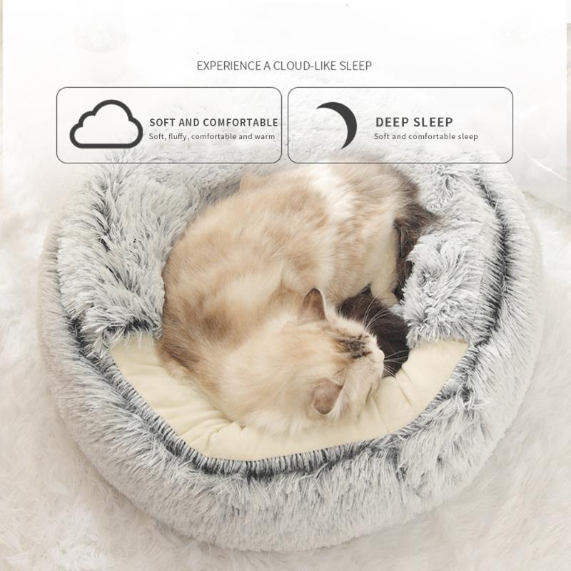 

Round Kennel Warm Bed House Soft Long Plush Bed for Pet Puppy Cat Deep Sleep Portable Nest Washable Wrapped Cushion Mat