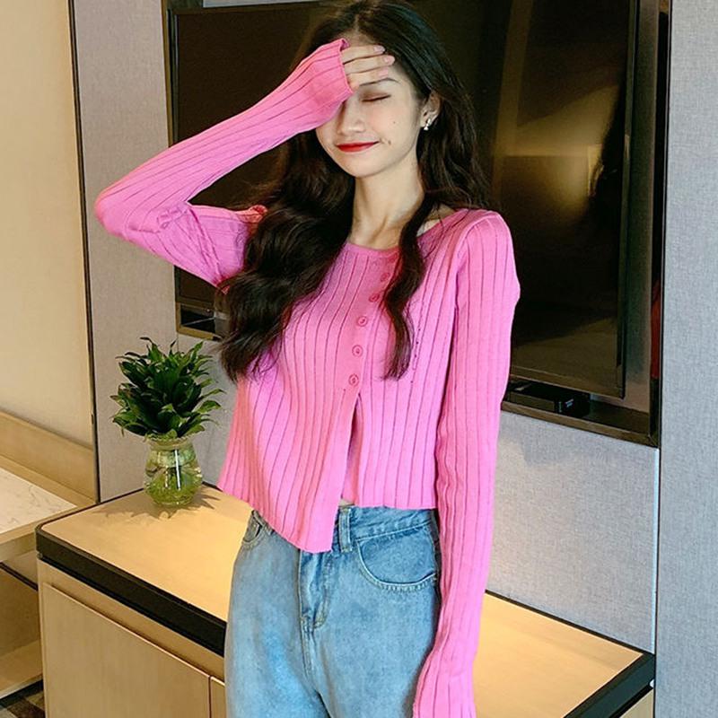 

Round Neck Long-sleeved Sweater Temperament Short Asymmetrical Thin Knitted Sweater Women Spring And Autumn Thin Top, Red