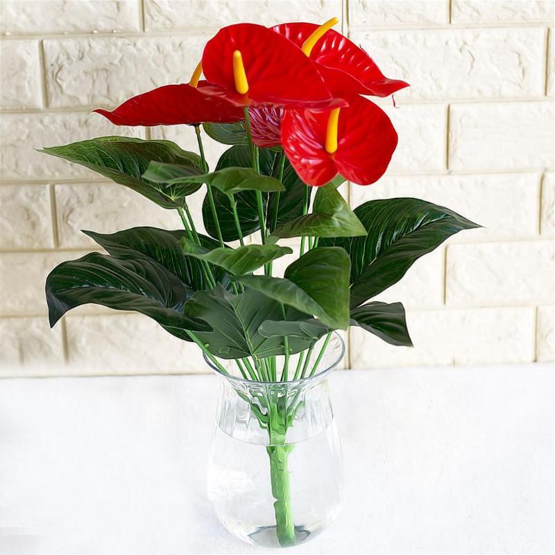 

12/18 head 32cm/50cm Artificial Anthurium potted flowers indoor green plants balcony office desktop artificial flowers bonsai1, 12 head pink heart