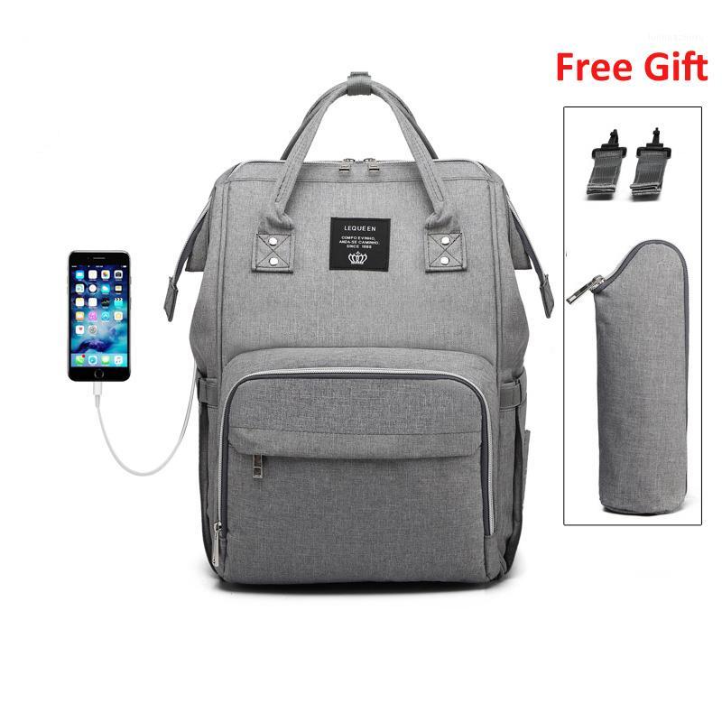 

LEQUEEN Stroller Backpack USB Fashion Large Capacity Hand Baby Bag for Mommy Maternity and Nursing Wetbag Nappy Changing Bag1, Gray