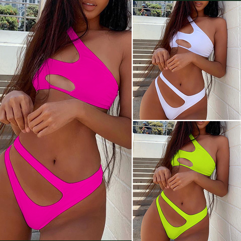 

In-X One shoulder set Sexy keyhole bikini High cut swimsuit female bathing suit Hollow out swimwear women bathers Y200319, 1228-1