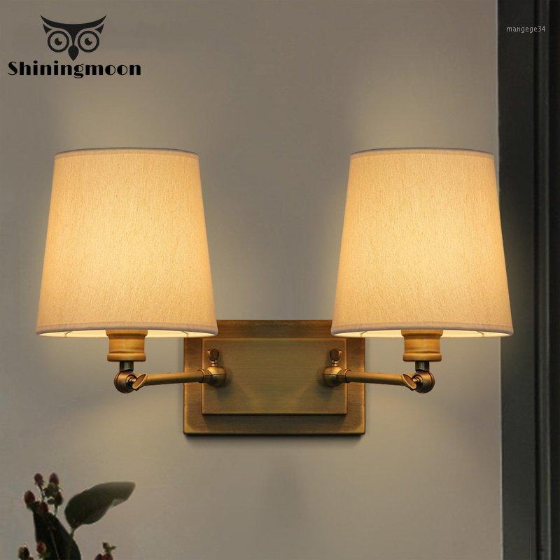 

Chinese Classical Fabric LED Wall Lamp Modern Brass Copper Bedside Wall Light Living Room Dining Room Sconce Light Fixtures1