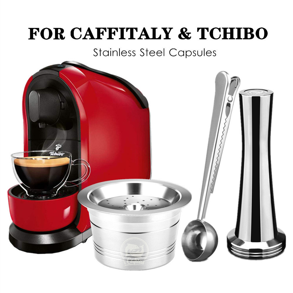 

For Caffitaly Tchibo Cafissimo ALDI Expressi Refillable K-fee Coffee Capsule Pod Filters Stainless Steel Cafeteira Tamper Spoon C1030