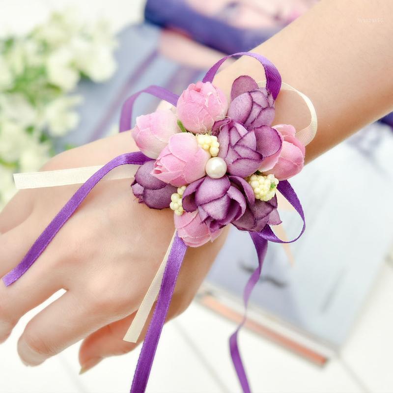 

New 1pc Creative Artificial Bridesmaid Sisters Hand Flowers Artificial Bride Flowers Wedding Decoration Flower Wrist Flower1, Purple 01