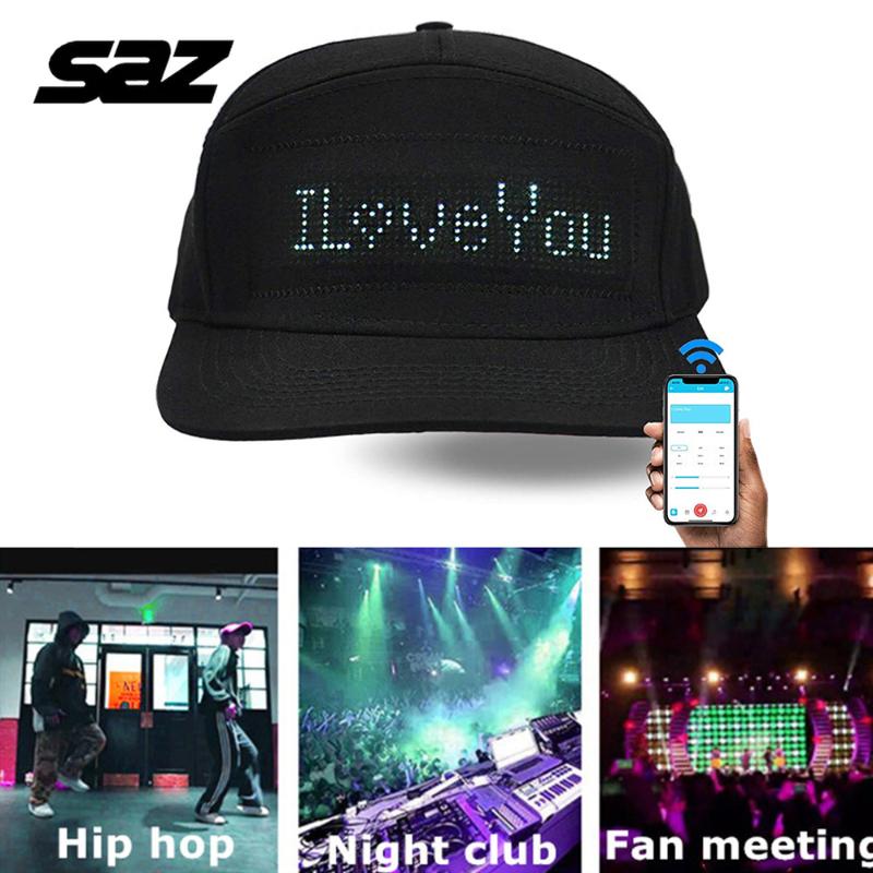 

Ball Caps SAZ LED Hats, Display Message For Christmas Party Birthday Campaign Hat Gorra Hip Hop Miami Fun, Black