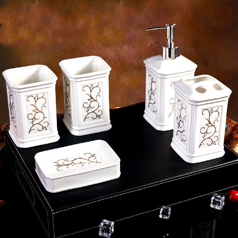 

European White Ceramic Bathroom 5pcs/set Wedding Set Bathroom Supplies Kit Toothbrush Holder Liquid Soap Dispenser