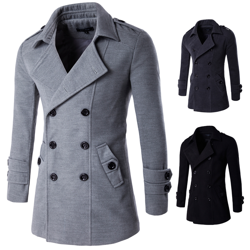 

2021 Men Autumn Winter New Solid Color High Quality Men's Coats Luxurious Wool Blends Coat Male 96ra, Black