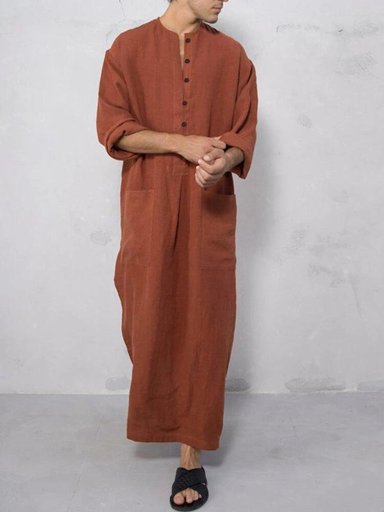 

Ethnic Clothing 2022 Vintage Men Islamic Arabic Jubba Thobe Long Sleeve Solid Pockets Robes Saudi Arabia Abaya Dress Muslim Kaftan