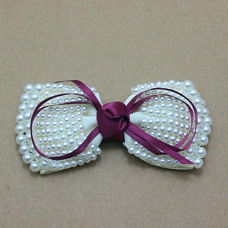 

2020 new Princess handmade satin ribbon Bow wedding pearl bows Bridesmaid Bridal Hair dress shoes Accessories 150pcs/lot, As picture