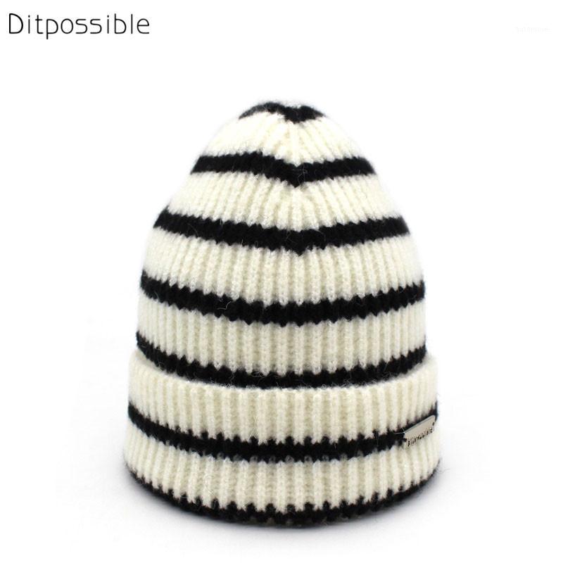 

Ditpossible fashion striped beanie women winter bonnet gorro skullies girls warm hats1, Black