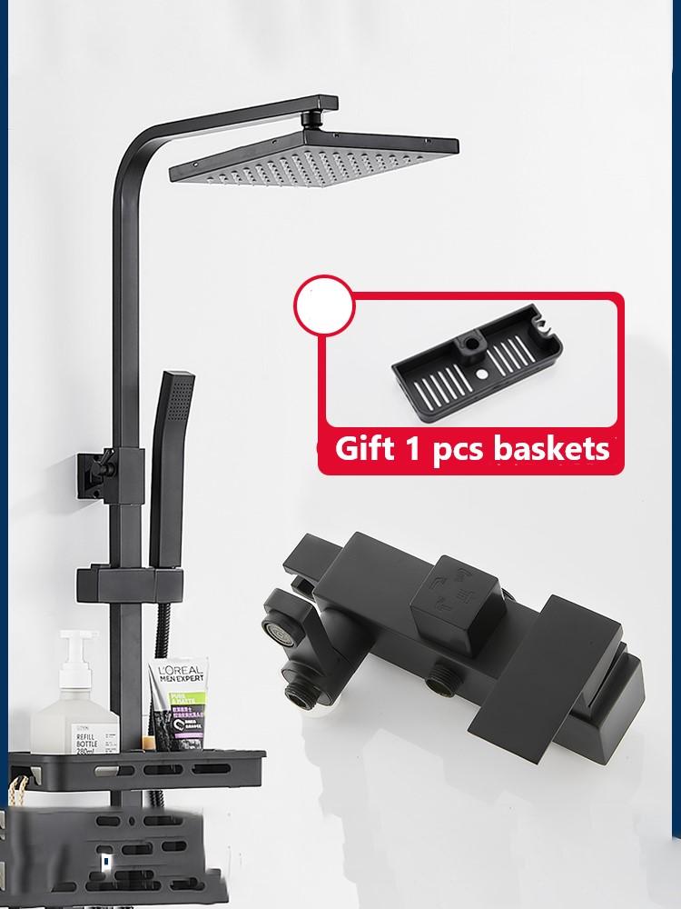 

Black shower set bathroom full copper flower drying shower, rain shower head free storage basket