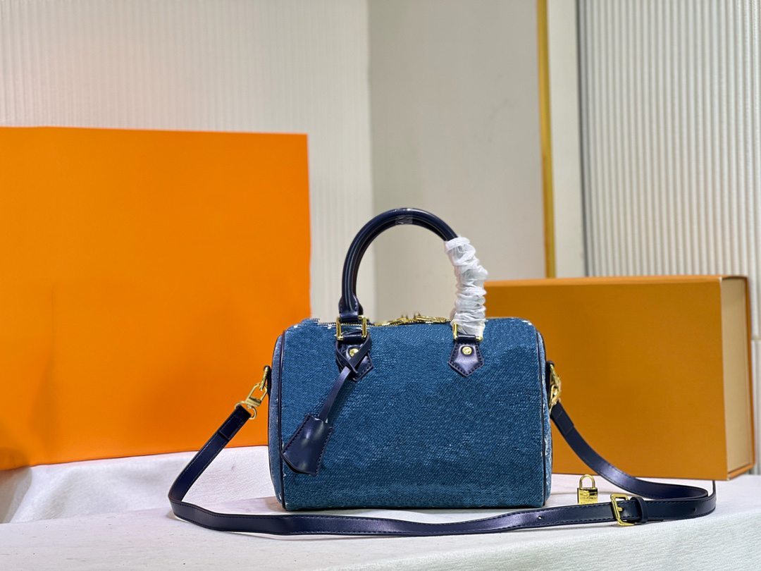 

SPEEDY BANDOULIERE 25 30 BAG Denim Blue Duplex Printing Boston Bags shopping bags fashion Women Pillow Shoulder packet, Jean blue